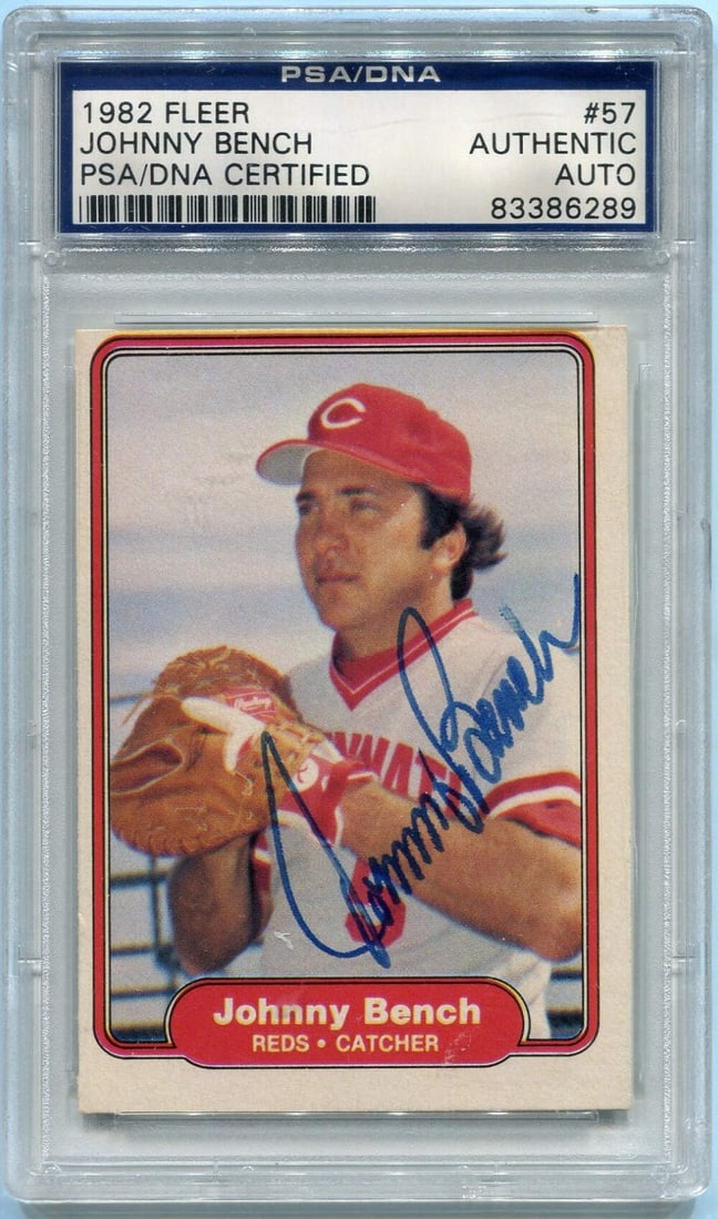 Johnny Bench 1982 Fleer Autographed Card #57 PSA/ DNA Certified (1 of 2)