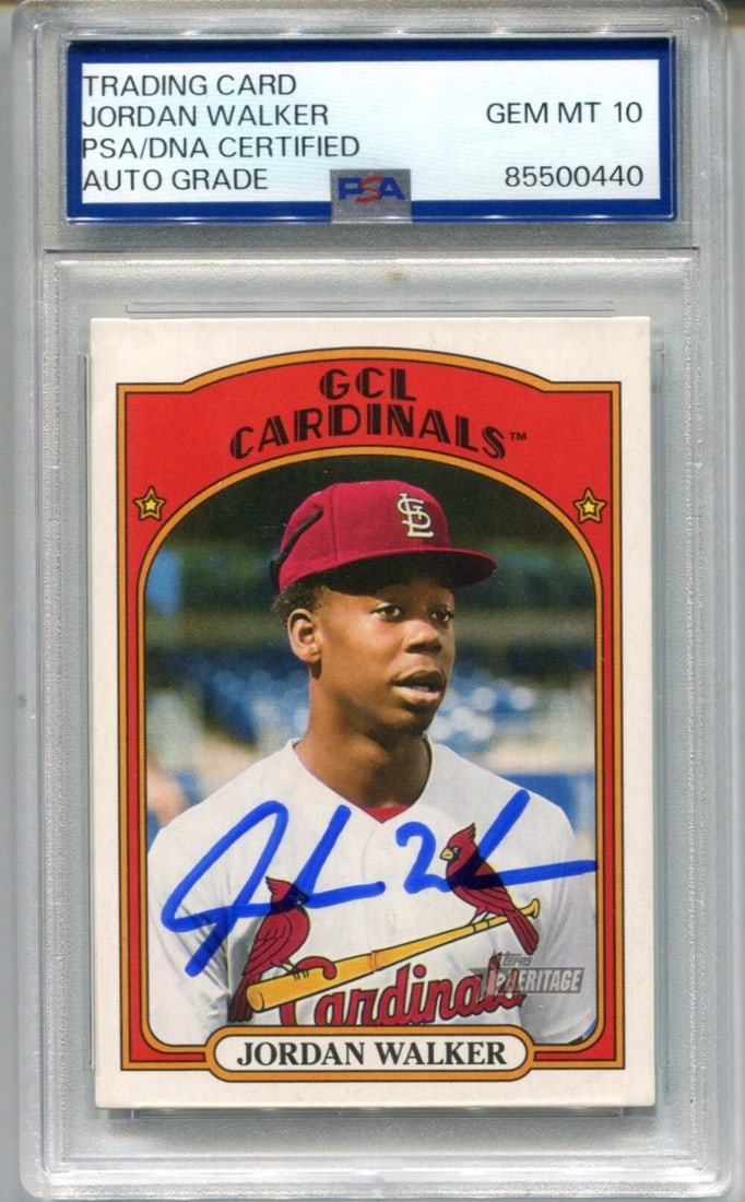 Jordan Walker 2022 Topps Heritage #77 Autographed Card PSA GEM MT 10 (1 of 2)