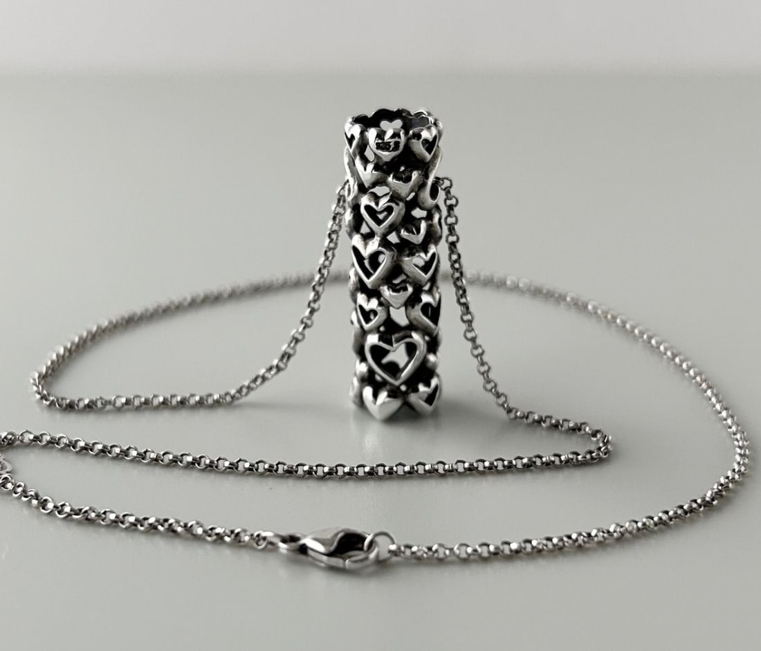 Georg Jensen No.252 Allan Scharf Heart by Heart Necklace Pendant Silver 16.5 in (1 of 7)