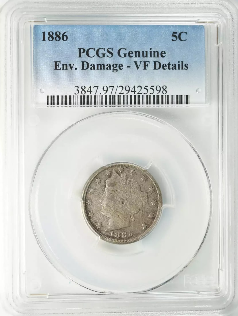 1886 LIBERTY HEAD V NICKEL 5C PCGS CERTIFIED GENUINE VF VERY FINE DETAILS (598) (1 of 4)