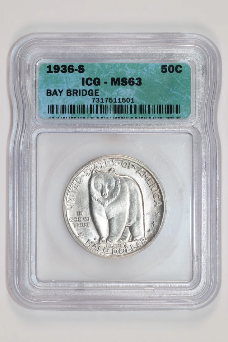 1936-S BAY BRIDGE COMMEMORATIVE HALF DOLLAR ICG MS63 (1 of 2)