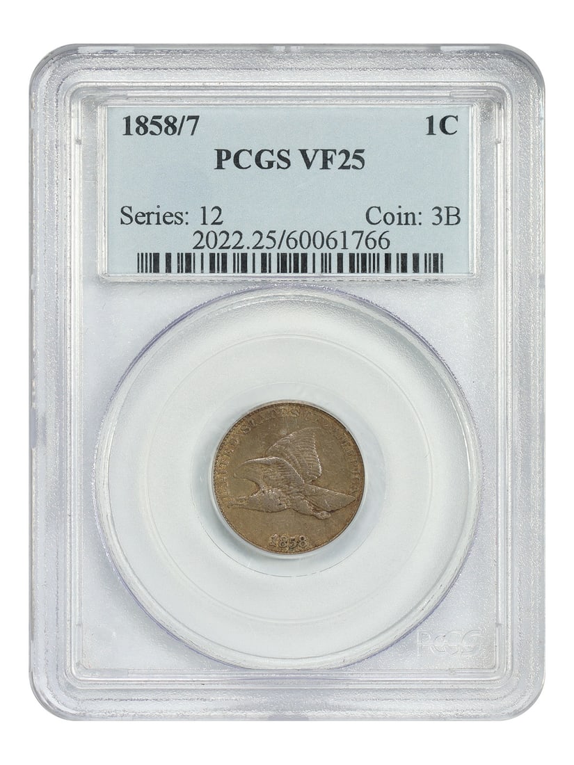 1858/ 7 1C PCGS VF25 - Flying Eagle Cent - Rare Overdate (1 of 4)