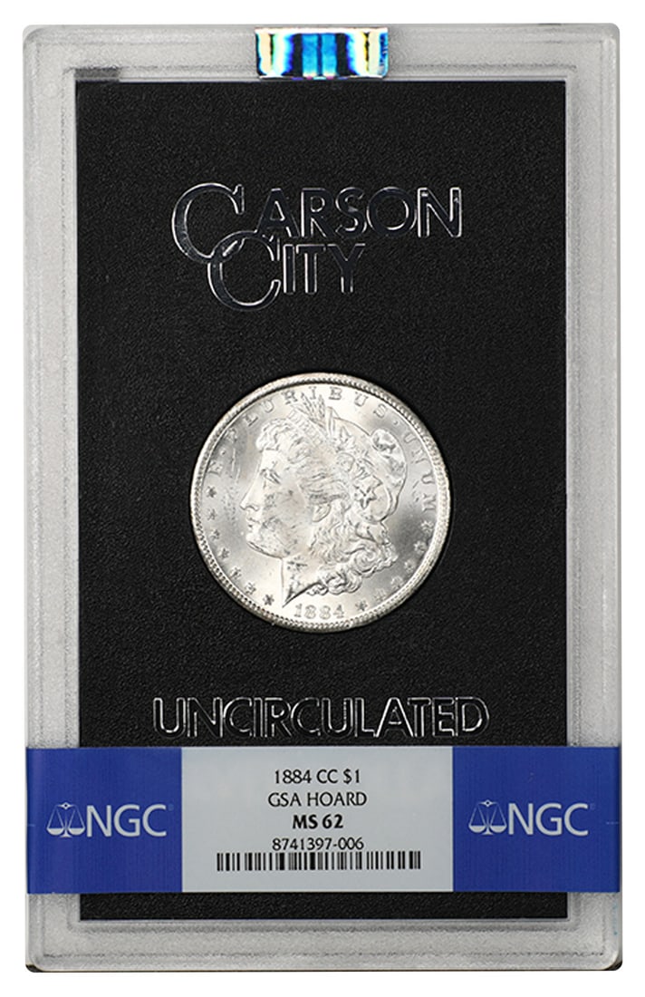 Morgan Dollar Box COA 1884-CC $1 MS62: Morgan Dollar Box COA 1884-CC $1 MS62 Experience the rich history of the American West with this stunning 1884 Morgan Dollar, certified MS62 by the Numismatic Guaranty Corporation (NGC). Struck in