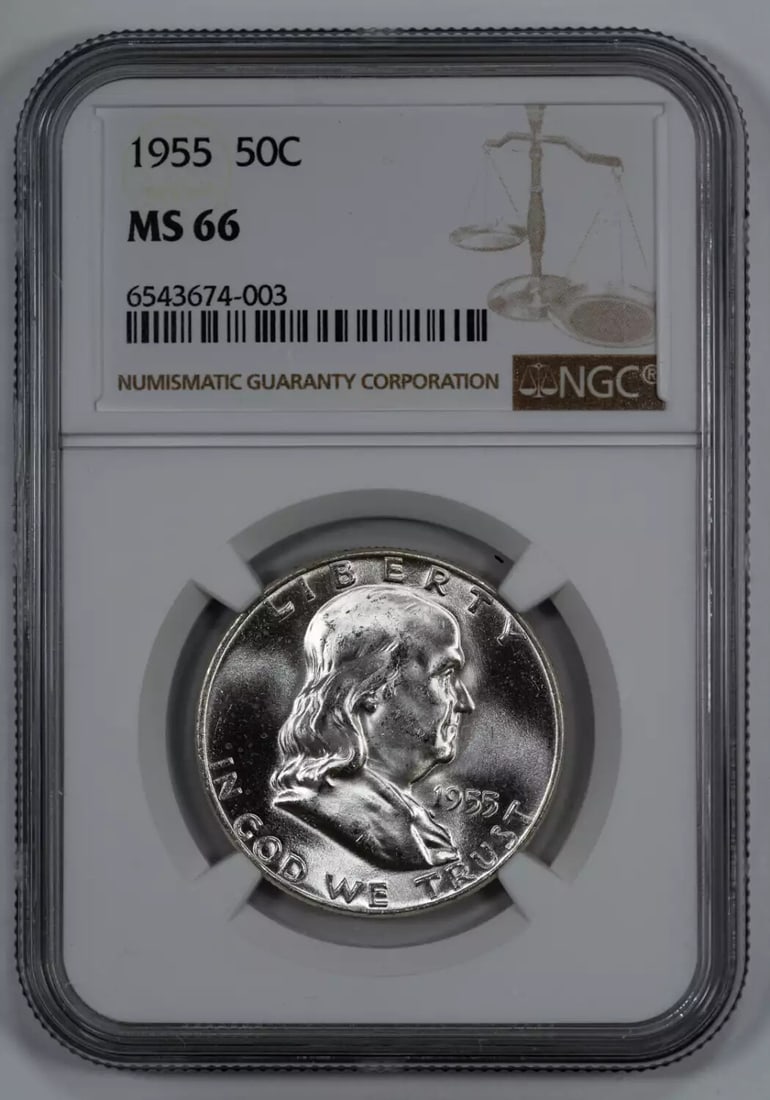 1955 FRANKLIN HALF DOLLAR 50C SILVER NGC CERTIFIED MS 66 MINT STATE UNC (003) (1 of 4)