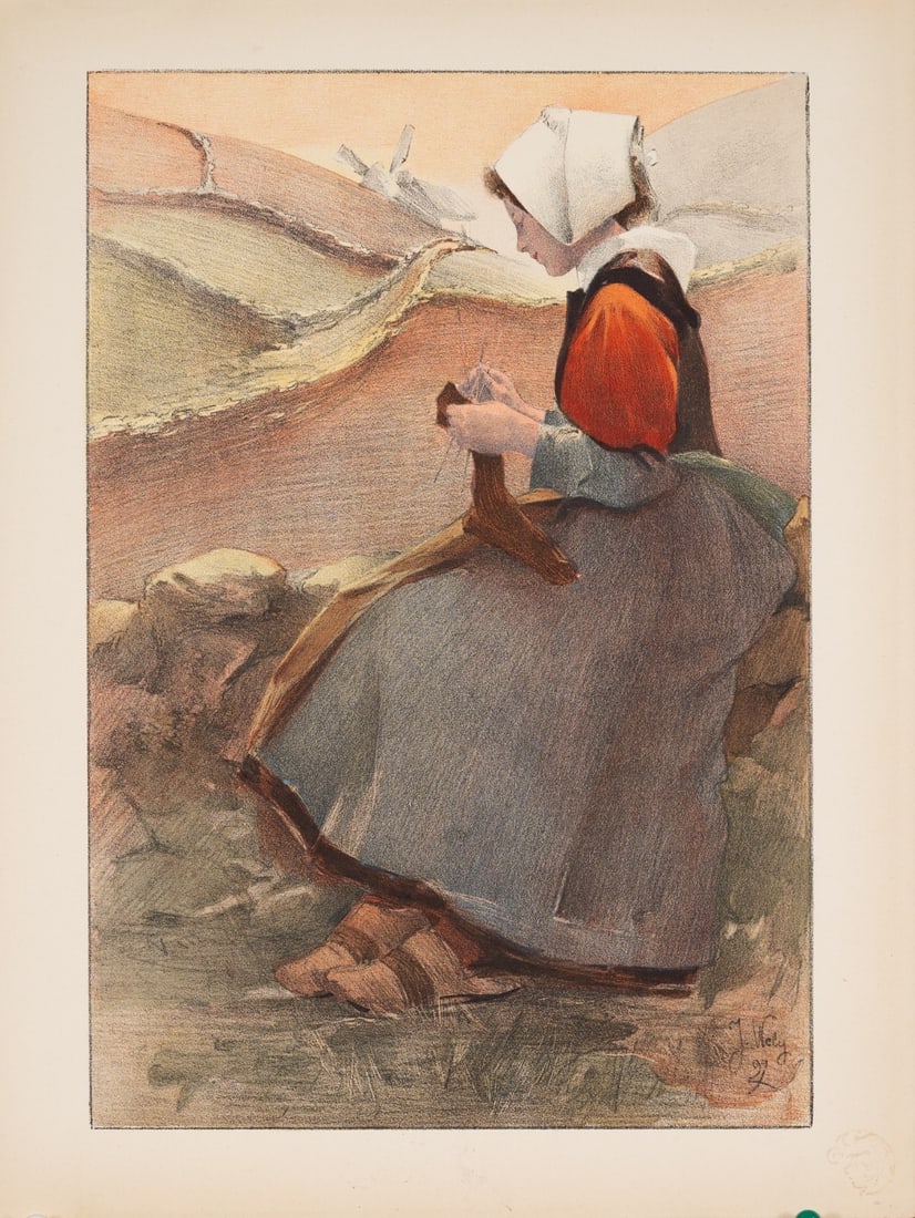 Jacques Wely Fleur De Lande 1897 Lestampe Moderne Lithograph: Jacques Wely Fleur De Lande 1897 Lestampe Moderne Lithograph Experience the elegance of Art Nouveau with Jacques Wely's stunning 1897 lithograph, Fleur De Lande. This rare and beautifully colored post