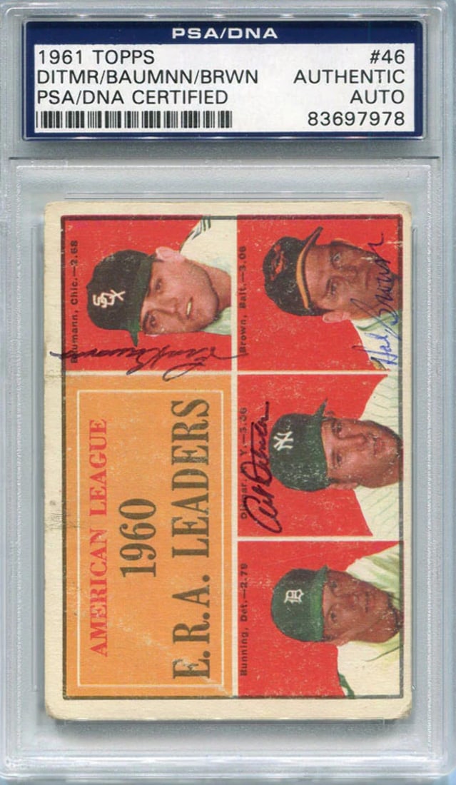 Art Ditmar, Jim Bunning, Hal Brown and Frank Baumann Autographed 1961 AL ERA Lea (1 of 1)