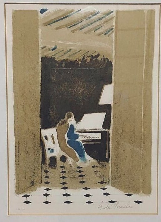 Andre Brasilier signed lithograph print framed art woman playing piano (1 of 18)