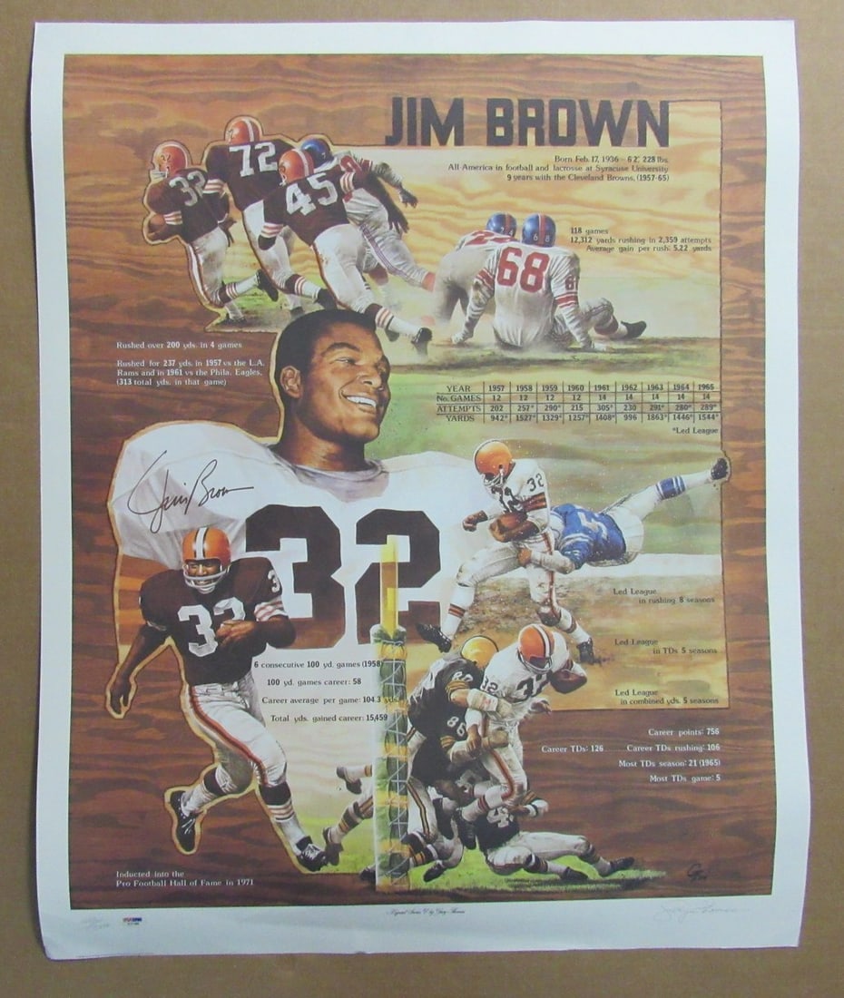 Jim Brown HOF Signed/ Auto 26.5x33 Litho Print Poster Browns PSA/ DNA 189703 (1 of 3)