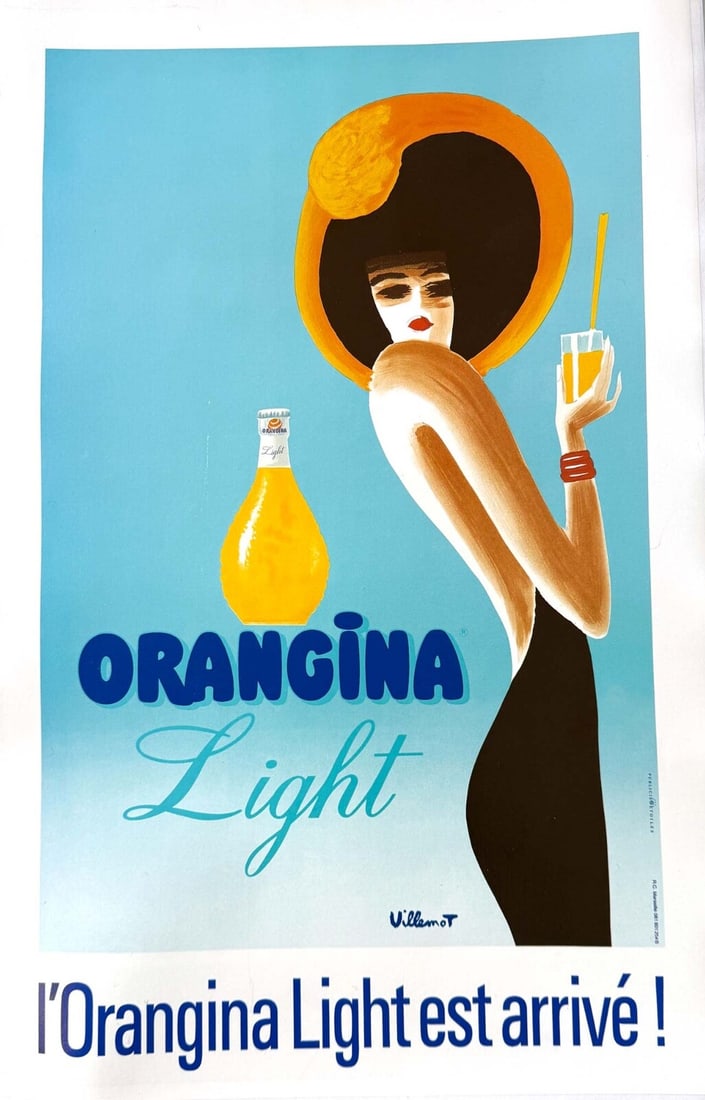 Vintage linen poster by Bernard Villemot of Orangina light. (1 of 4)