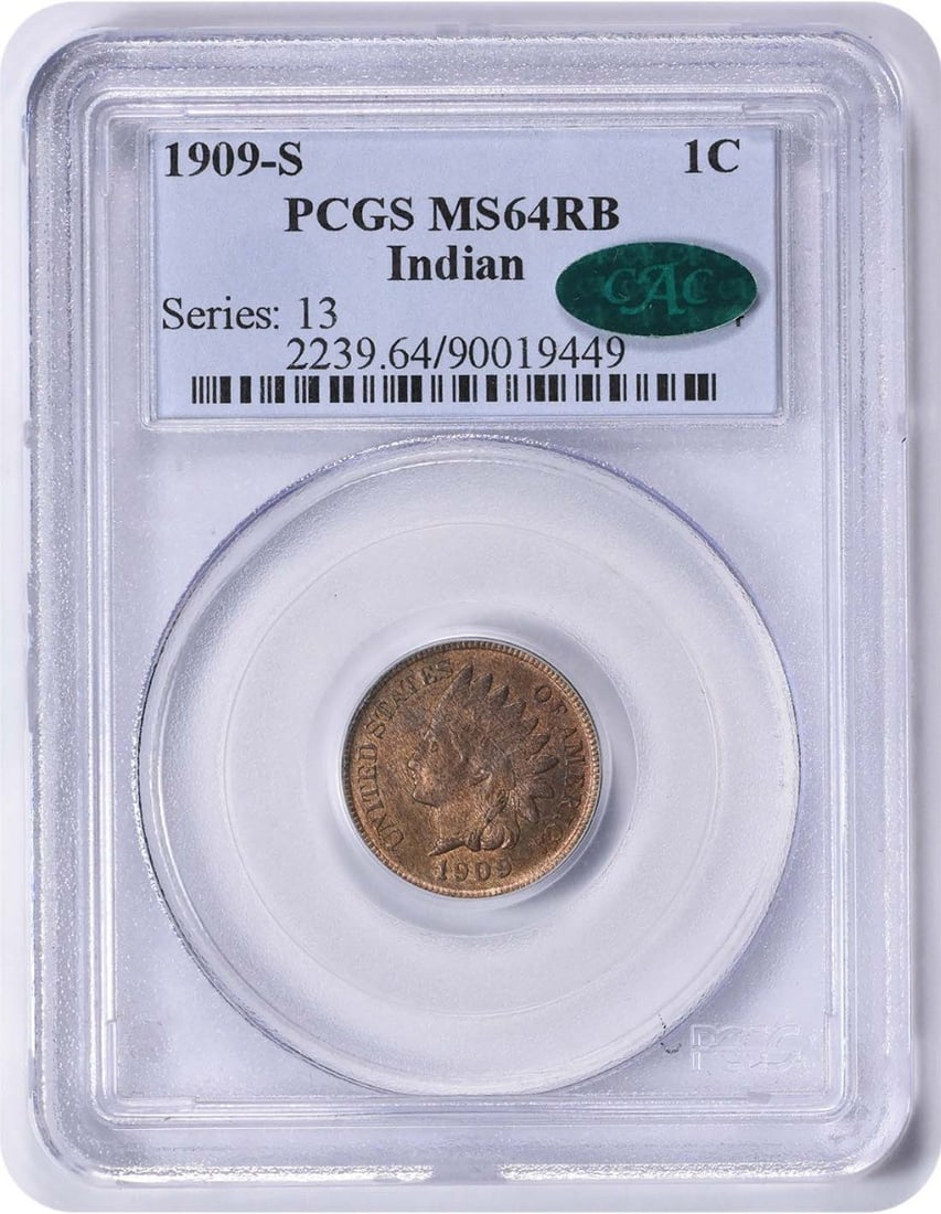 1909-S Indian Cent MS64RB PCGS (CAC) (1 of 3)