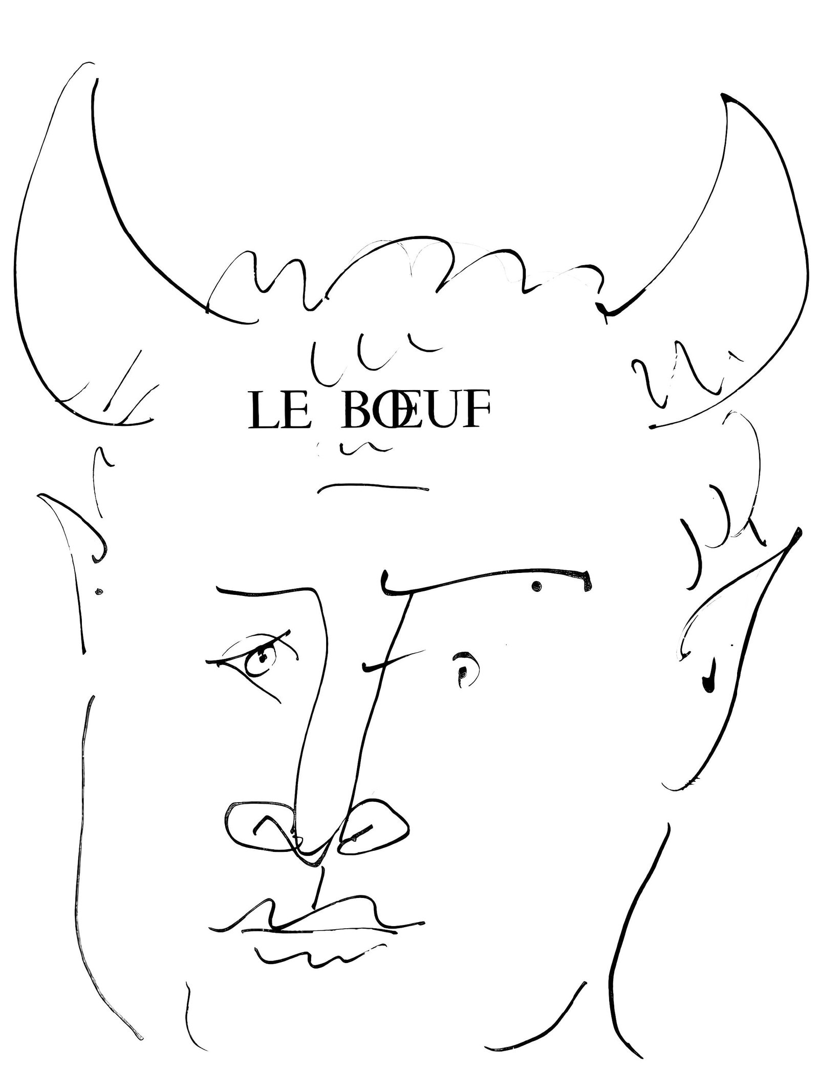 Pablo Picasso, Le buf: Visage d'homme (Cramer 84; Johnson/ Stein 77), 40 dessins de Picasso en: Pablo Picasso, Le buf: Visage d'homme (Cramer 84; Johnson/ Stein 77), 40 dessins de Picasso en A rare and fascinating example of Pablo Picasso's artistic experimentation, Le buf: Visage d'homme is a s