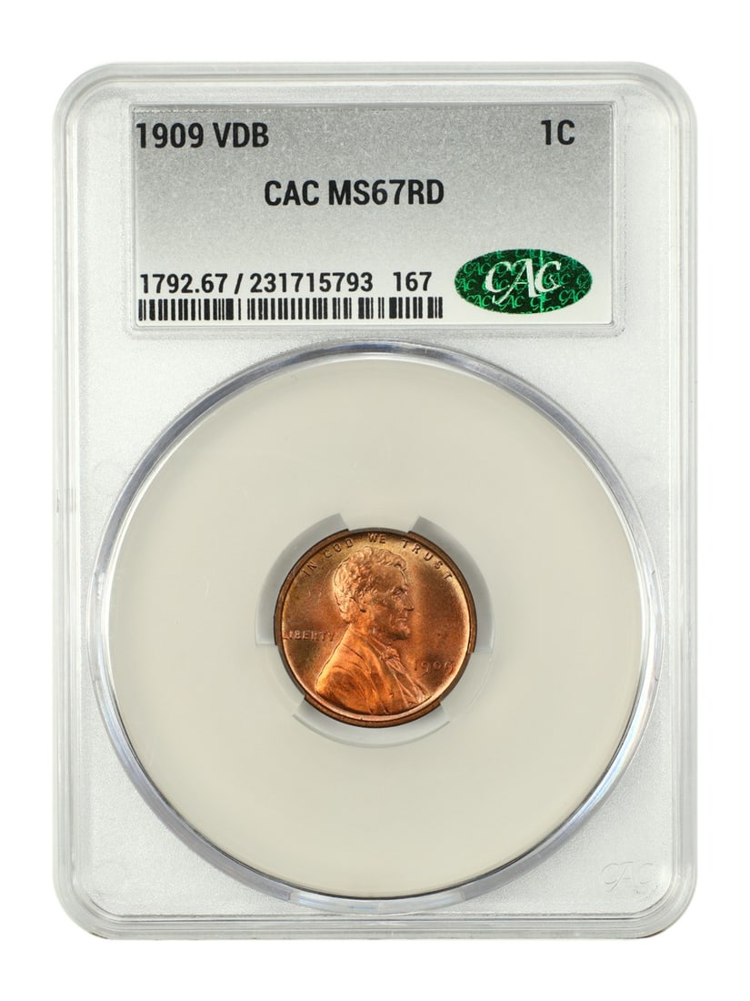 1909 VDB 1C CACG MS67RD - Lincoln Cent (Wheat Reverse) - Popular VDB Issue (1 of 4)