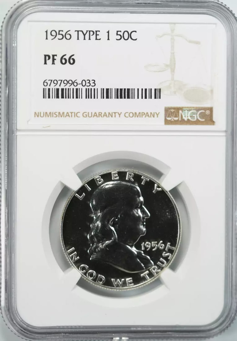 1956 PROOF FRANKLIN HALF DOLLAR 50C TYPE 1 NGC CERTIFIED PF 66 PROOF (033) (1 of 4)
