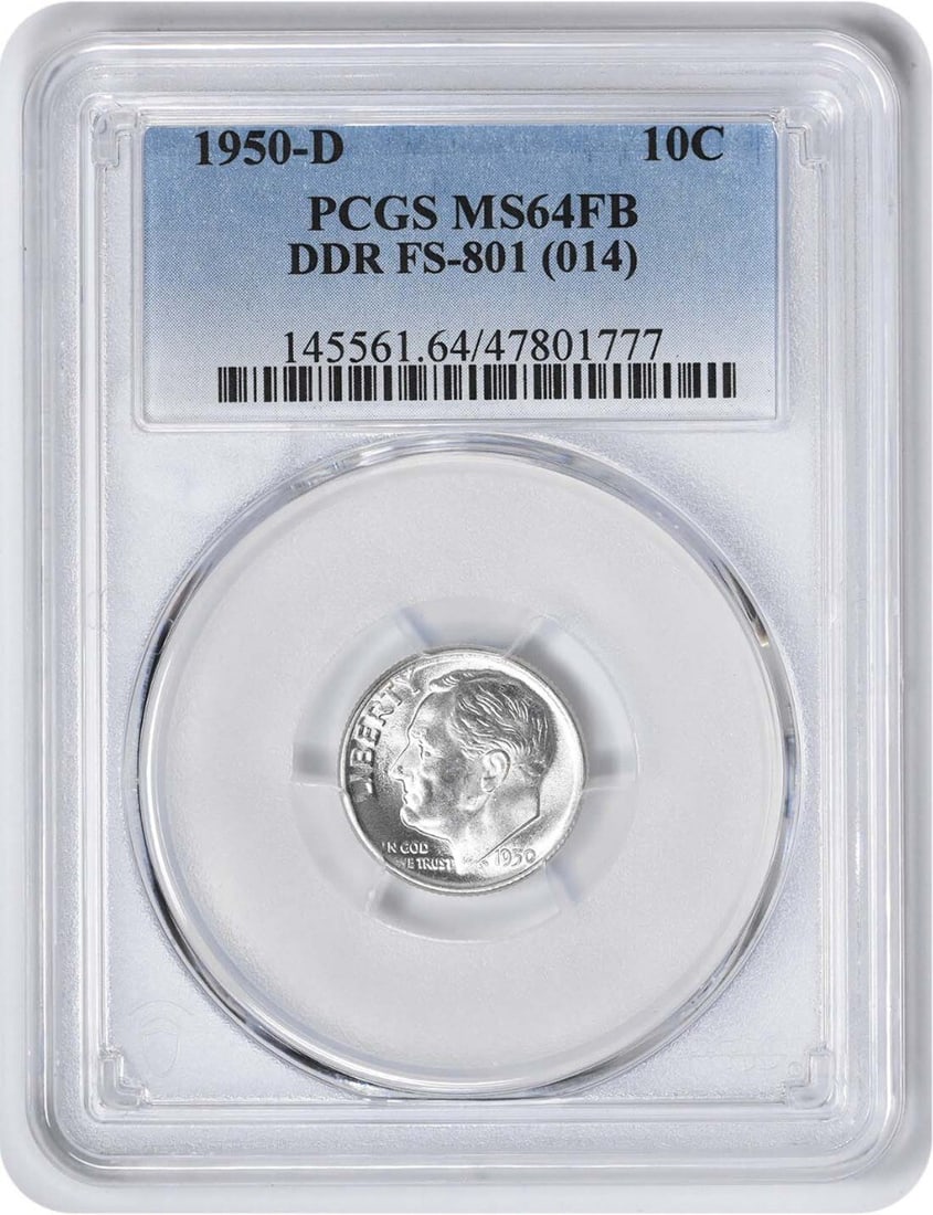 Roosevelt Silver Dime 1950-D DDR FS-801 MS64FB PCGS (1 of 1)