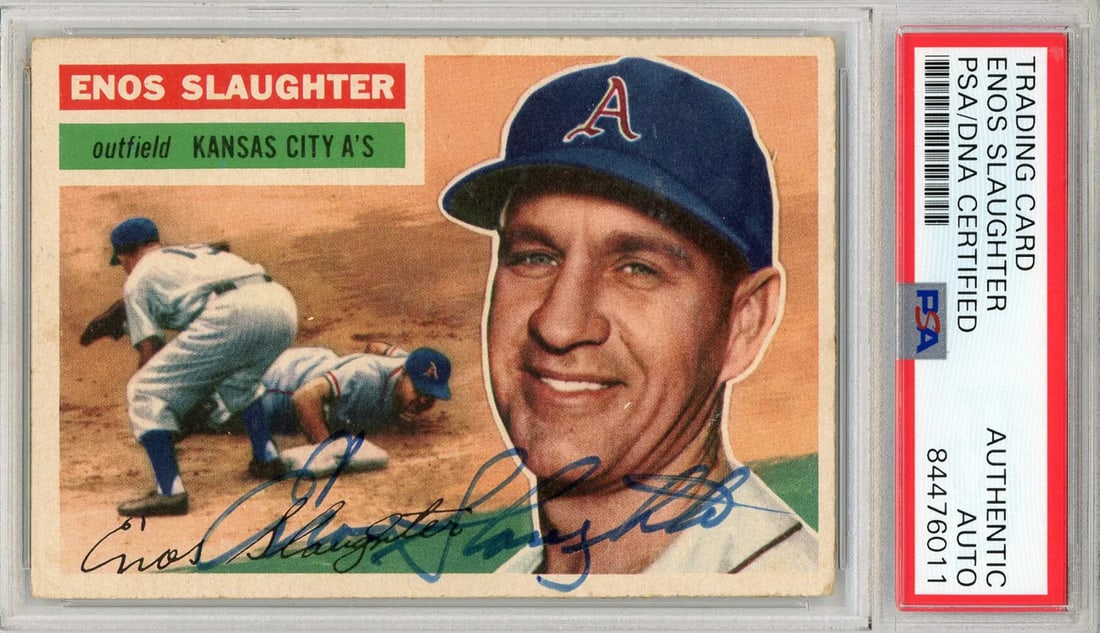 Enos Slaughter Autographed 1956 Topps Card (PSA) (1 of 2)