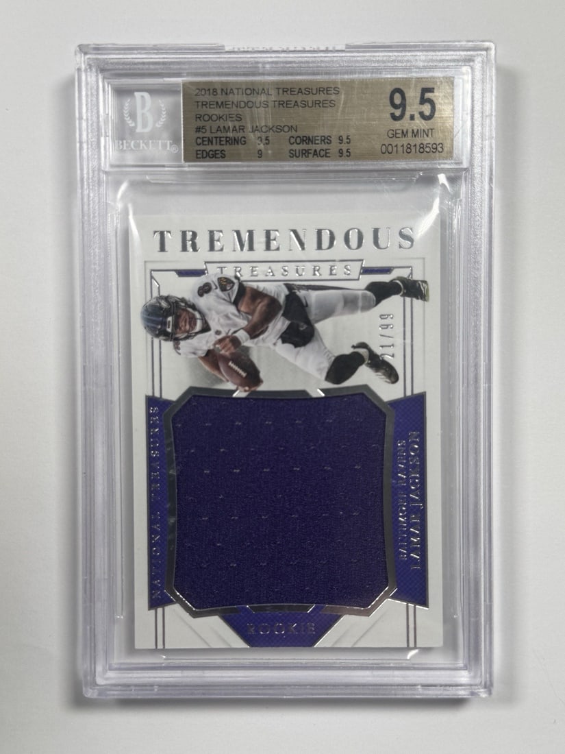 2018 NATIONAL TREASURES LAMAR JACKSON #5 TREMENDOUS TREASURES JUMBO PATCH/ 99 BG (1 of 2)