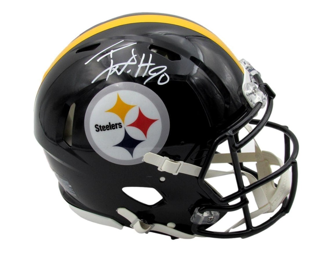 T.J. Watt Autographed Steelers Football Helmet Authentic Full Size JSA: T.J. Watt Autographed Steelers Football Helmet Authentic Full Size JSA Get ready to show off your Steelers pride with the authentic autograph of T.J. Watt on this full-size, JSA-authenticated football