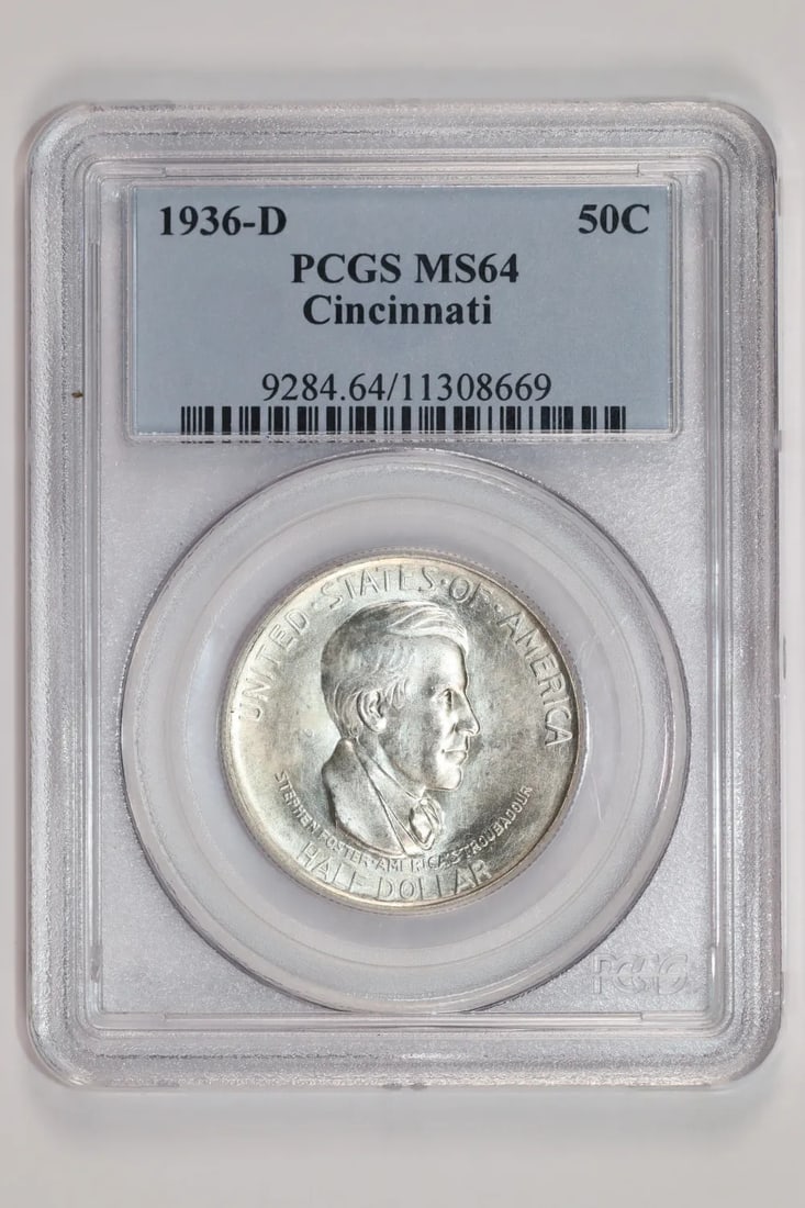 1936-D CINCINNATI COMMEMORATIVE HALF DOLLAR PCGS MS64 ORIGINAL PQ (1 of 2)
