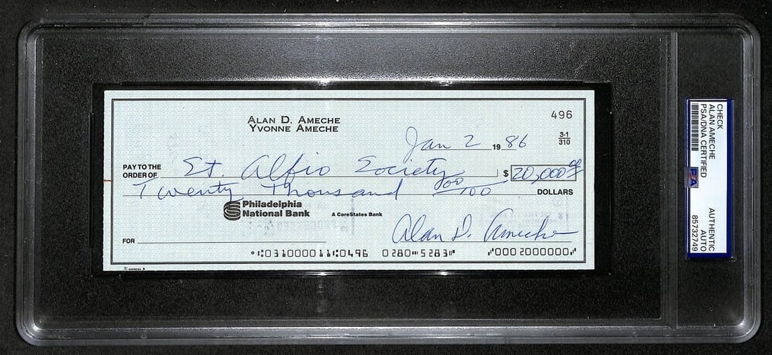 Alan Ameche signed auto 1954 bank check 1986 Heisman PSA DNA Wisconsin. (1 of 2)
