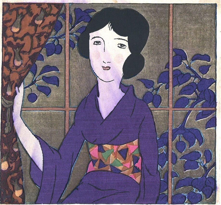 Japan Woodblock Prints Woman Curtains Near a Window by Yumeji Takehisa (1 of 1)