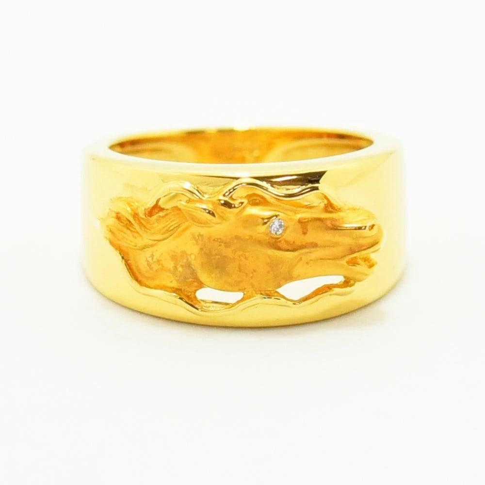 Carrera y Carrera 18k Yellow Gold Wide Band Horse Head Diamond Eye Ring (1 of 10)