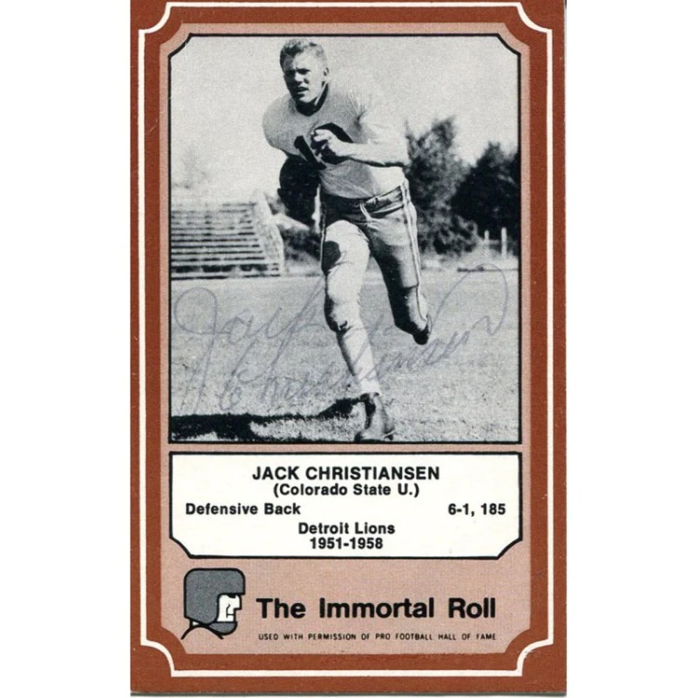 Signed football card by Jack Christiansen is an immortal roll. (1 of 1)