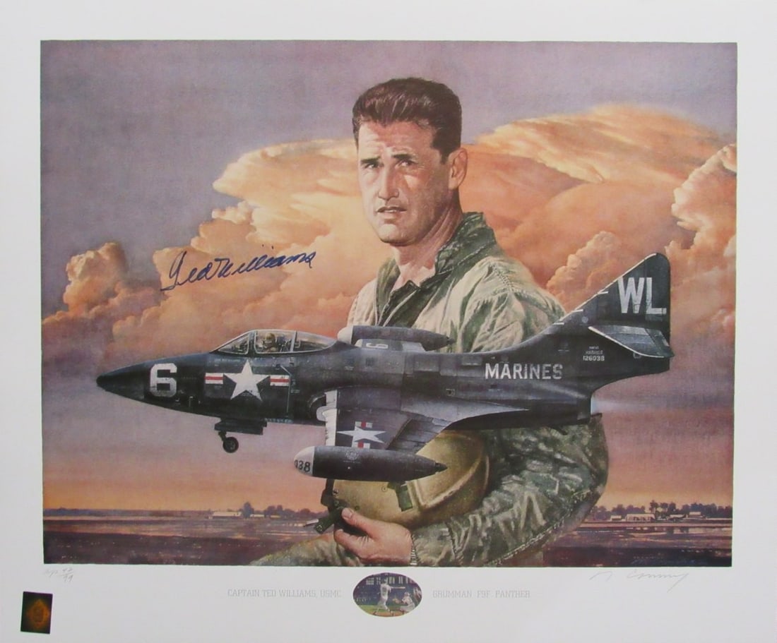 Ted Williams signed Red Sox litho fighter pilot green diamond marine hologram 94 (1 of 4)