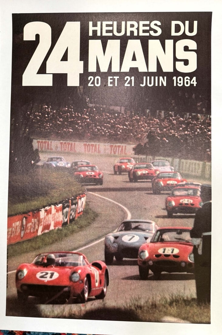 Excellent vintage race poster of 24 hours of lemans on linen from 1964. (1 of 5)