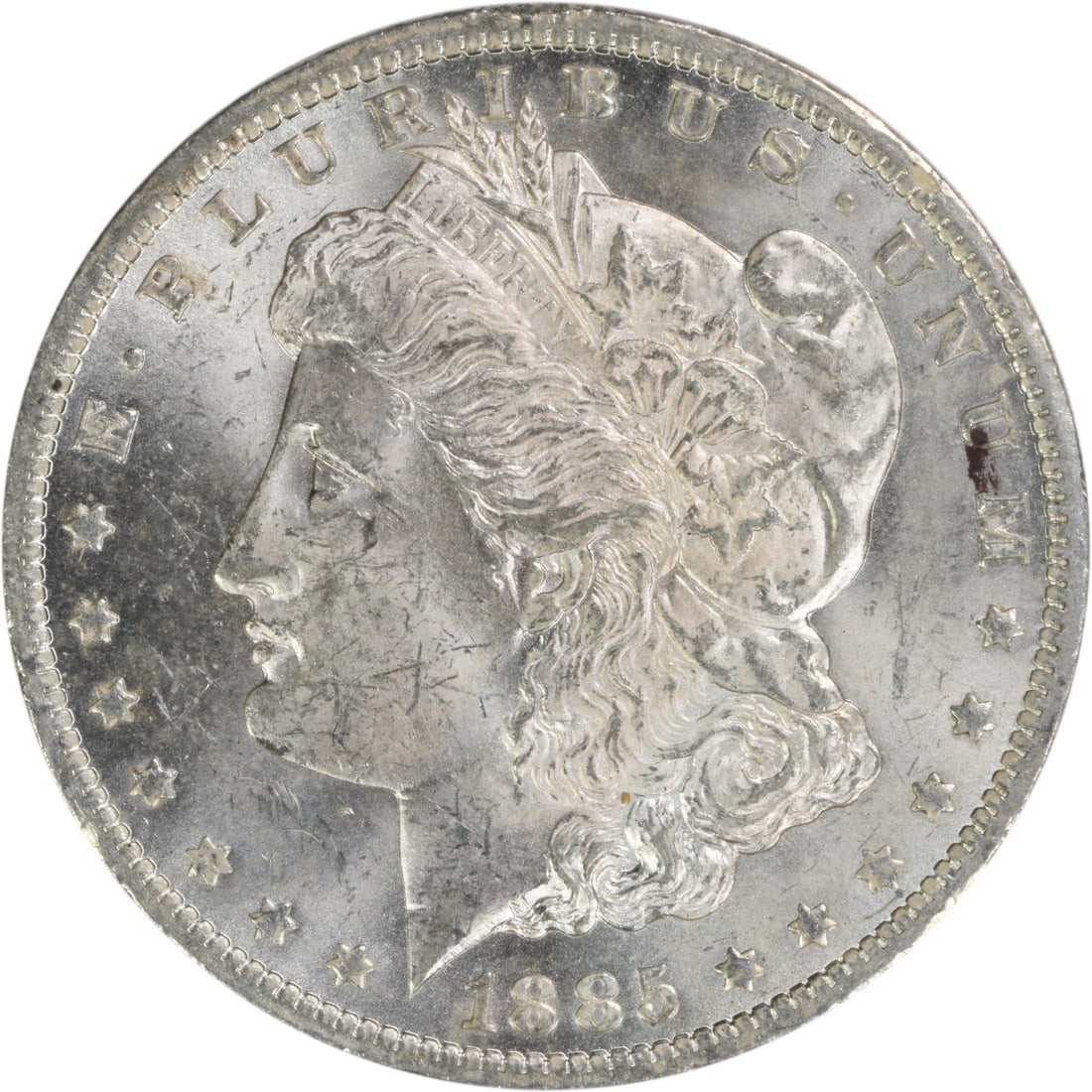 Morgan Silver Dollar is a 1885 choice BU Uncertified dollar. (1 of 2)