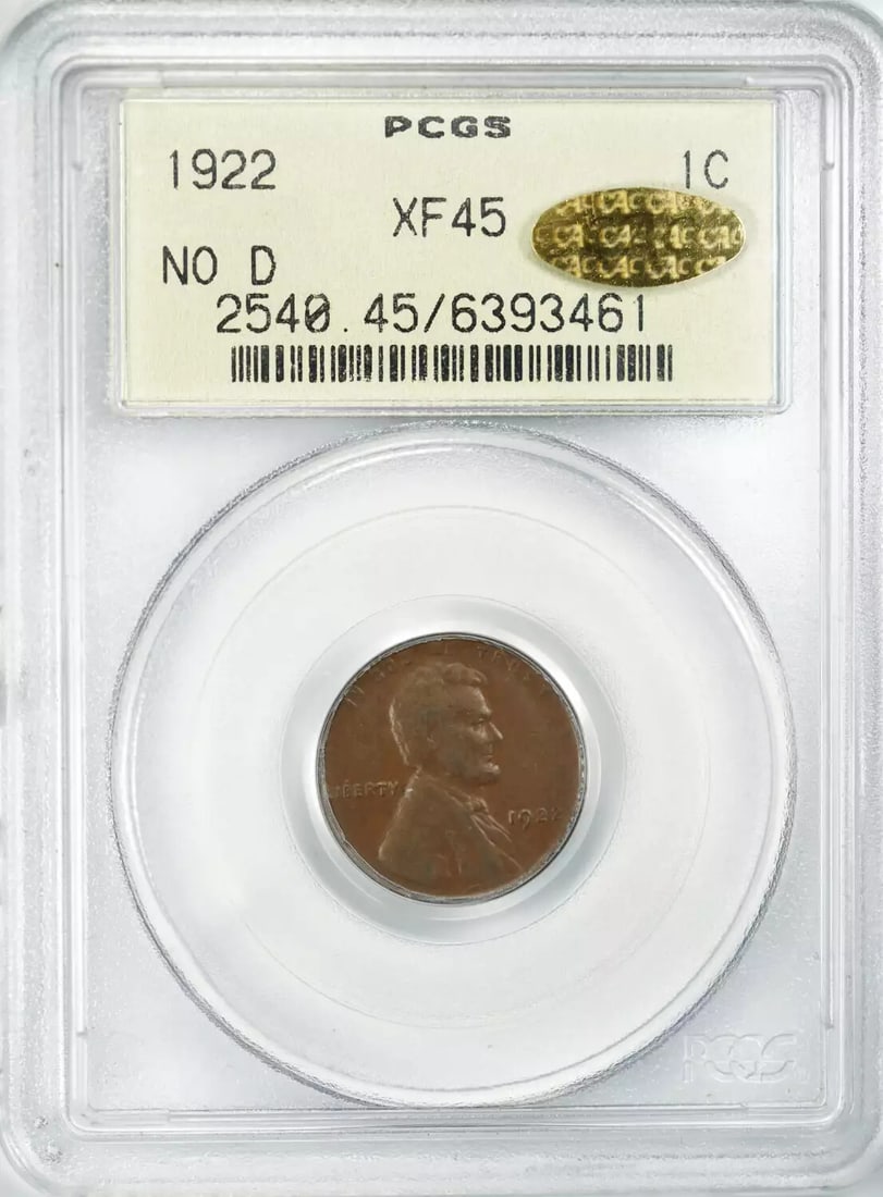1922 NO D LINCOLN WHEAT CENT PENNY 1C PCGS & CAC CERTIFIED XF 45 EXTRA FINE (461: 1922 NO D LINCOLN WHEAT CENT PENNY 1C PCGS & CAC CERTIFIED XF 45 EXTRA FINE (461 Rarity seekers, rejoice! This 1922 No D Lincoln Wheat Cent is a true gem, boasting a stunning PCGS and CAC certificatio