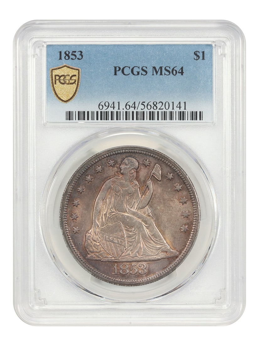 Liberty Seated Dollar MS64 by PCGS for $1: Liberty Seated Dollar MS64 by PCGS for $1 A rare and highly sought-after addition to any coin collection, the 1853 Liberty Seated Dollar graded MS64 by PCGS is a true treasure for numismatists. Certif