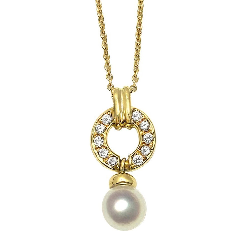 Vintage Tiffany & Co Pearl Diamond 18k Yellow Gold Door Knocker Necklace Pendant (1 of 2)