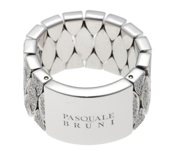 Pasquale Bruni Pave Diamond 18k White Gold Flexible Wide Band Ring US 8 18.9g (1 of 5)