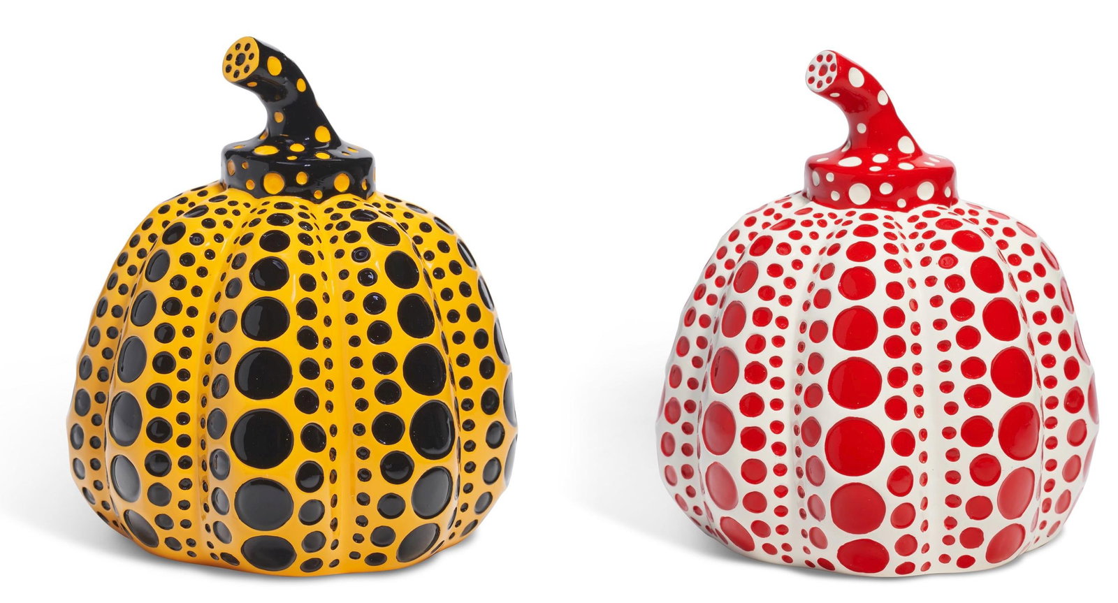 Yayoi Kusama ?? ??, Pumpkins, Yellow/ Black, Red/ White (Two Sculptures) Cast Resin Sculptures (1 of 9)
