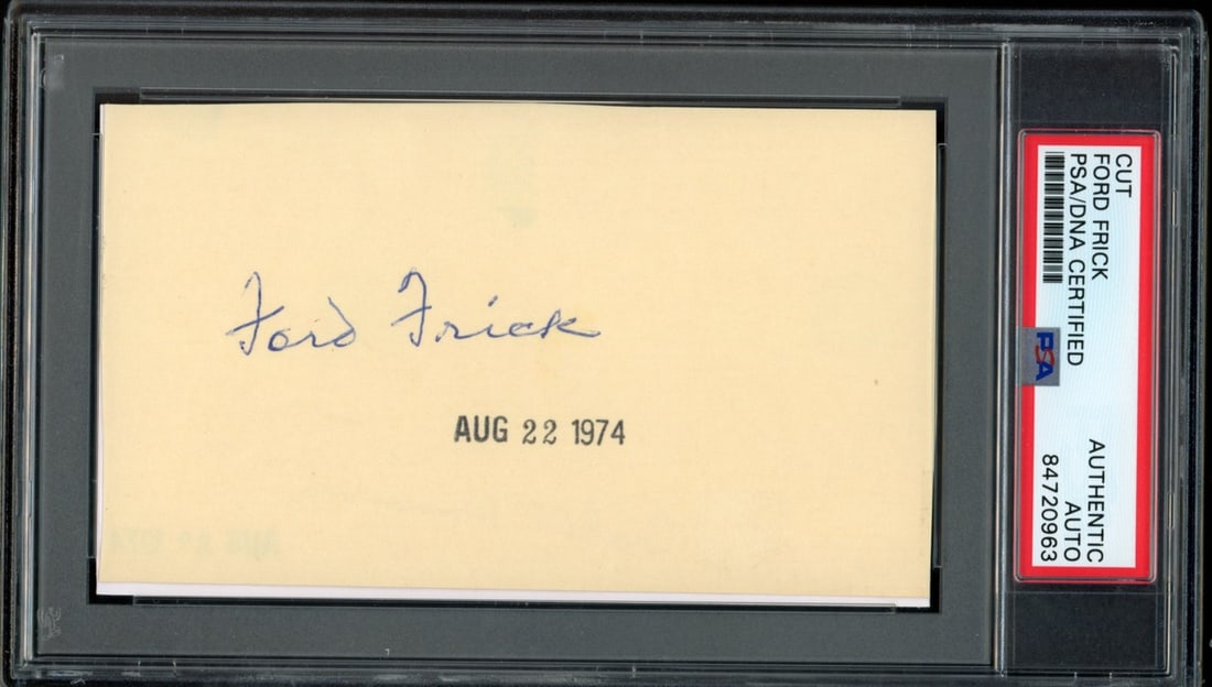 Ford Frick HOF Autographed Cut Card MLB Commissioner PSA/ DNA: Ford Frick HOF Autographed Cut Card MLB Commissioner PSA/ DNA Get ready to own a piece of baseball history with the Ford Frick HOF autographed cut card, authenticated by PSA/DNA and certified as an of