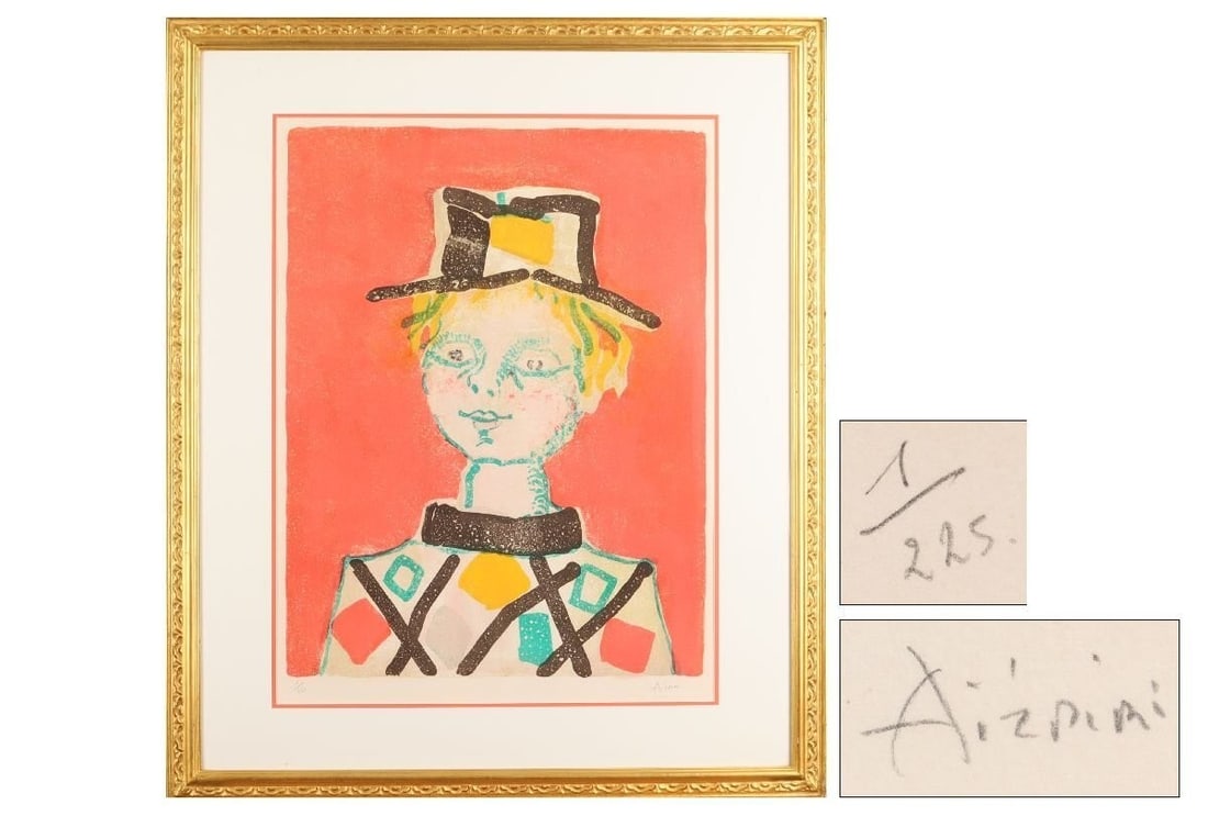 Paul Aizpiri lithograph oil painting portrait person hat autographed framed (1 of 10)