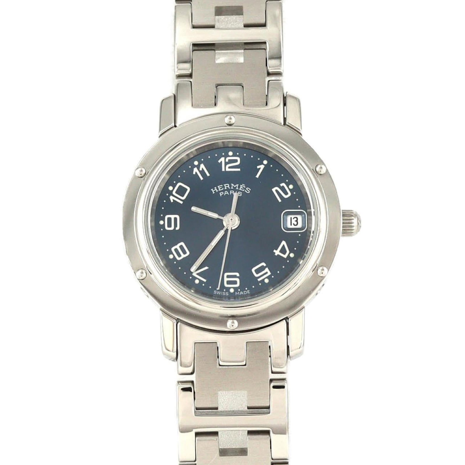 Hermes Wristwatch: Hermes Wristwatch A stunning Hermes wristwatch in excellent condition, boasting a sleek 24mm stainless steel case and matching band, perfect for adding a touch of luxury to any outfit. The vibrant blu