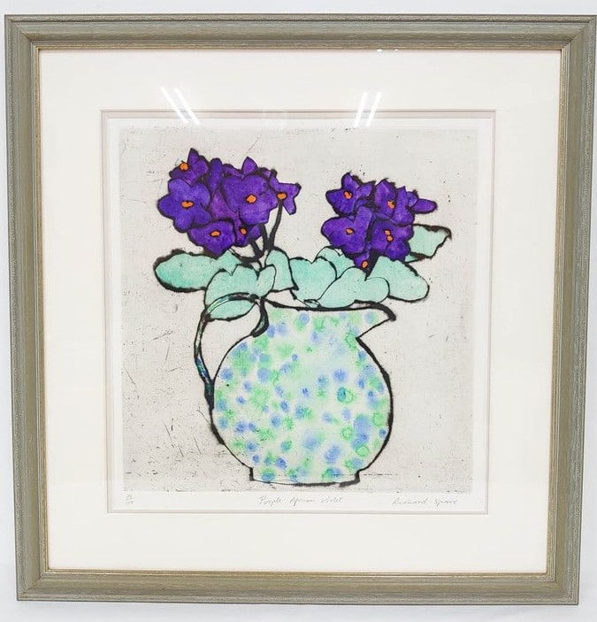 Richard Spare Purple African Violet Drypoint Etching Signed Floral Art UK (1 of 12)