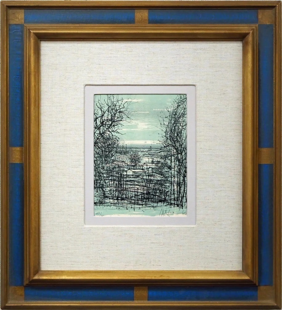 Fine art print vintage signed 1960 lithograph winter hill by jean carzou.: Fine art print vintage signed 1960 lithograph winter hill by jean carzou. Experience the serene beauty of winter in Jean Carzou's stunning 1960 lithograph, Winter Hill. This vintage signed print is a