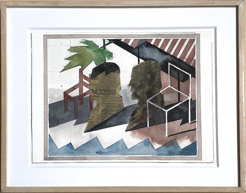 Robert H. Cumming Original Painting Watercolor Collage on Paper Signed (1 of 5)