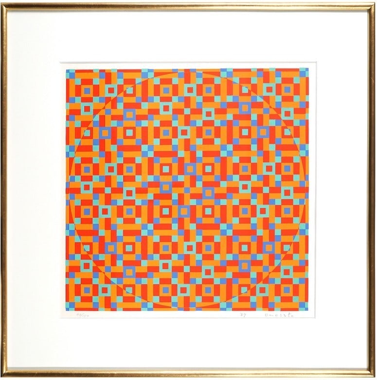 Toshinobu Onosato Silkscreen "Silk-11" Pattern Red Orange Blue Autograph 1967: Toshinobu Onosato Silkscreen "Silk-11" Pattern Red Orange Blue Autograph 1967 Experience the vibrant colors and unique charm of 1960s Japanese art with this rare Toshinobu Onosato silkscreen print,
