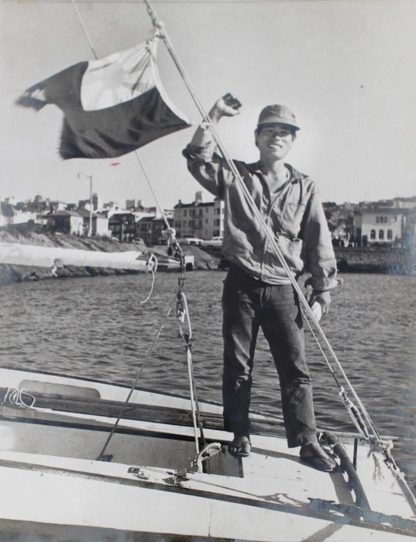 Sailing Allone 1962 Original Photo Kenichi Horie Japanese flag San Francisco (1 of 3)