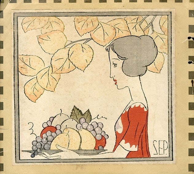 Takehisa Yumeji Japan Woodblock Prints "Autumn" Fruits Grape Woman Leaf 1924 (1 of 1)