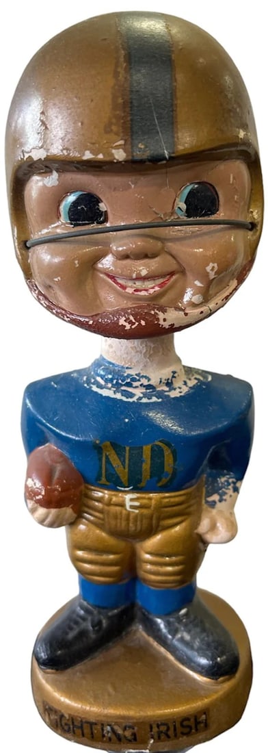 1960's Notre Dame Mascot Vintage Bobble Head Nodder Gold Base (1 of 5)