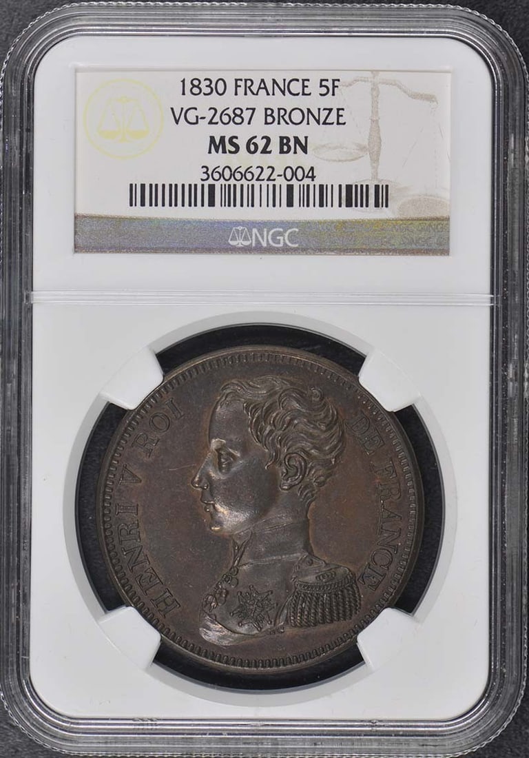 1830 France Essai 5F VG-2687 NGC MS62 Bronze (1 of 3)