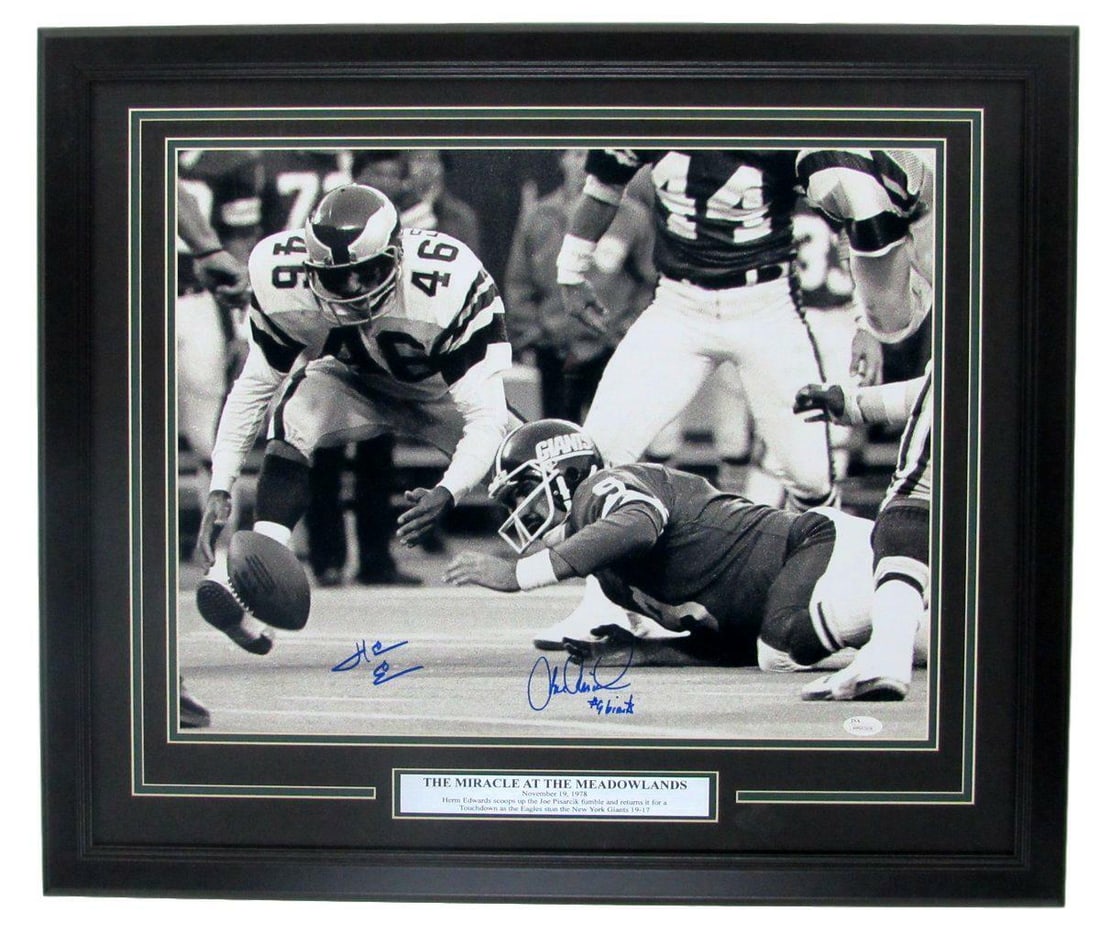 Herm Edwards Joe Pisarick Eagles Autographed 16x20 Photo Framed JSA 141450 (1 of 5)