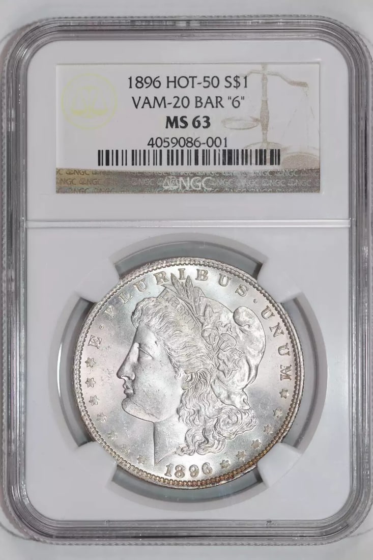 1896 VAM-20 BAR 6 HOT 50 MORGAN DOLLAR NGC MS63 (1 of 2)
