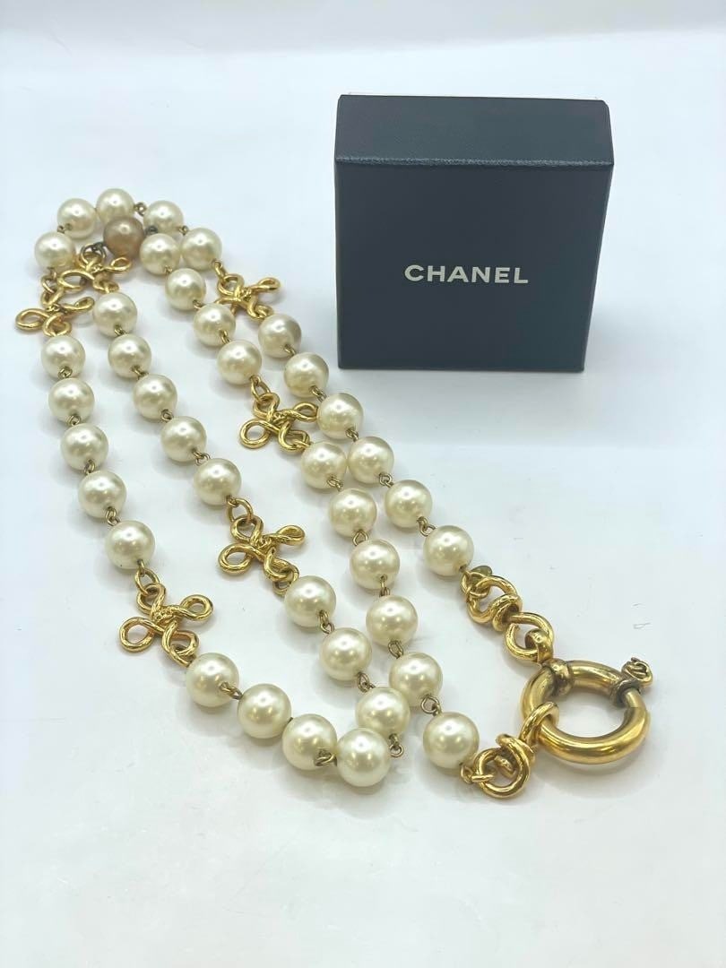 Vintage CHANEL 93P Faux Pearl Long Necklace Gold tone 35.4 inches (1 of 10)