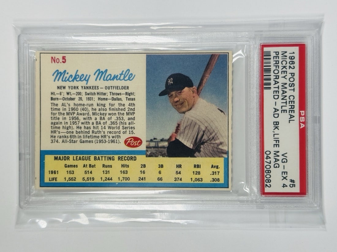 1962 POST CEREAL MICKEY MANTLE PERFORATED-AD BK LIFE MAG #5 HOF PSA 4 (1 of 2)