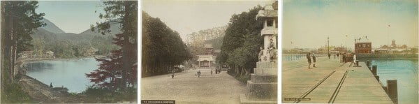 Hand-colored Photograph Japan Lake Torii Stone Lantern Beautiful Famous Place (1 of 1)